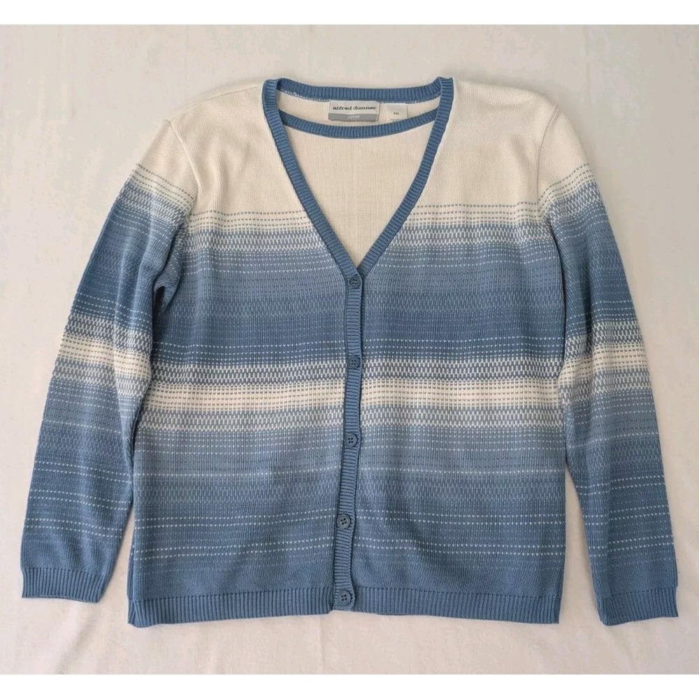 Alfred Dunner Cardigan Mock 2 Piece Sweater Women's XL Petite Blue Ivory USA